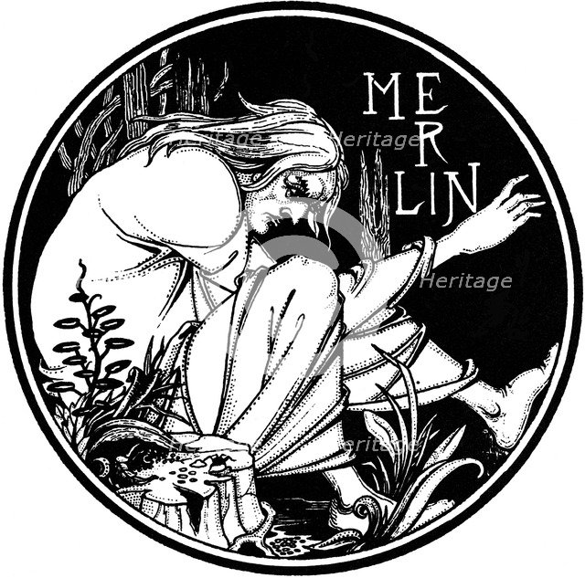 Merlin. Illustration to the book Le Morte d'Arthur by Sir Thomas Malory, 1893-1894.