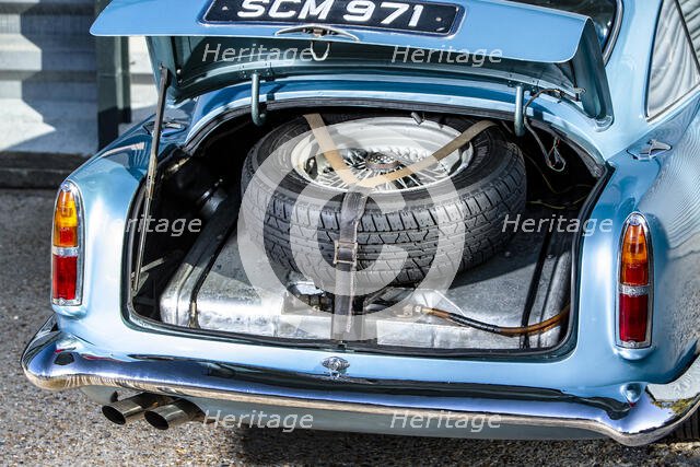 Boot and spare wheel of a 1961 Aston Martin DB4 GT SWB lightweight. Creator: Unknown.