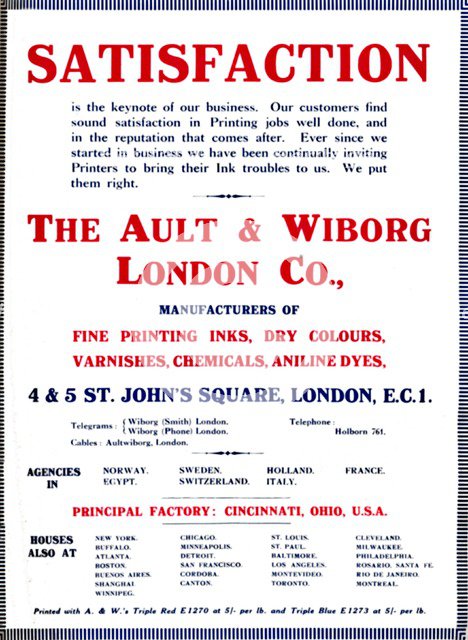 'The Ault & Wiborg London Co. Advert - Satisfaction', 1919. Artist: Ault & Wiborg.