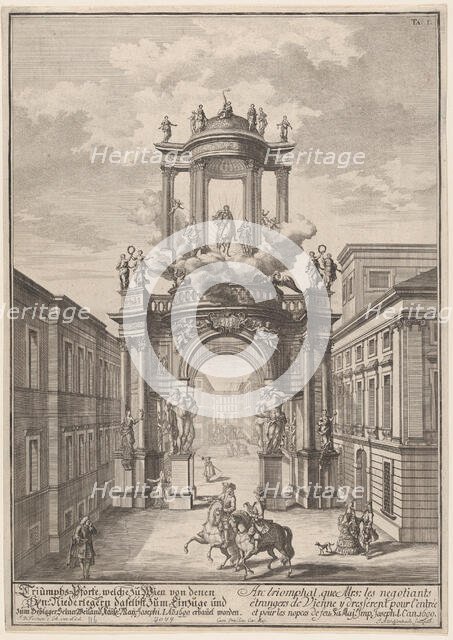Triumphal arch erected by the foreign merchants of Vienna for the marriage of Joseph..., after 1699. Creator: Johann Adam Delsenbach.