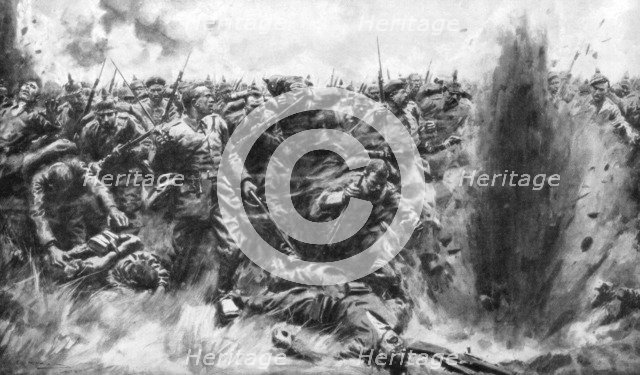 'A Massive German Attack on the British Front', World War I, 1914 (1926).Artist: Arthur C Michael