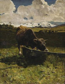 Brown cow at the Watering Place, 1887. Creator: Segantini, Giovanni (1858-1899).