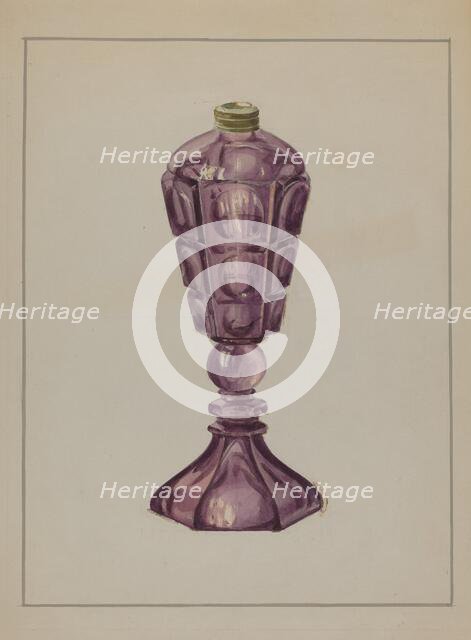 Amethyst Glass Oil Lamp, c. 1936. Creator: Marcus Moran.