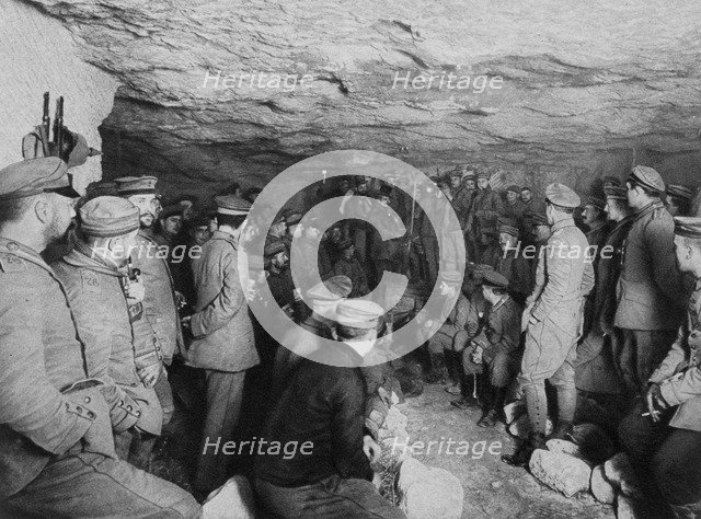 German soldiers at a concert in a cave, France, World War I, 1915. Artist: Unknown