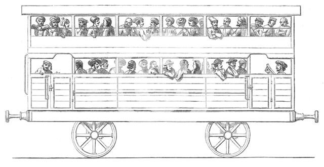 Two-storied third-class carriage on the Bombay, Baroda, and Central India Railway, 1864. Creator: Unknown.