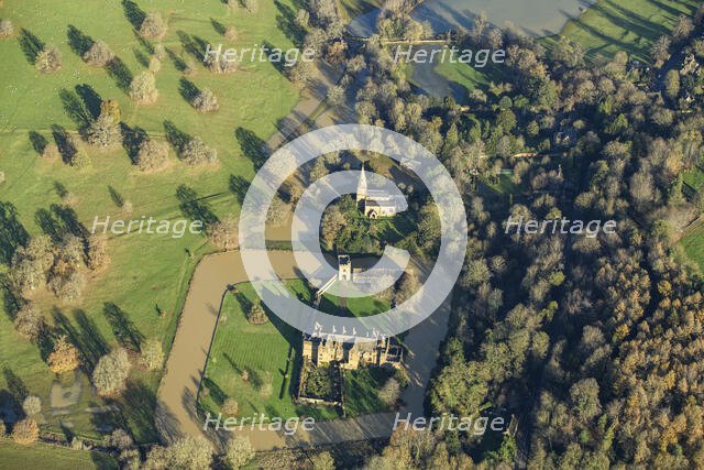 Broughton Castle fortified house, gatehouse and moat, Oxfordshire, 2024. Creator: Damian Grady.