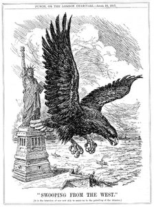 American eagle swooping to guard the Atlantic, 1917. Artist: Unknown