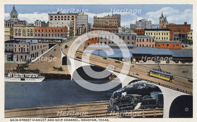 Main Street Viaduct and Ship Channel, Houston, Texas, USA, 1909. Artist: Unknown