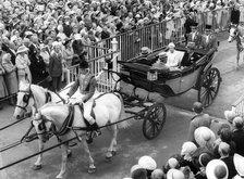 The Queen and Prince Philip arrive at Royal Ascot, 1977. Artist: Unknown