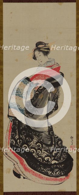 A courtesan standing, late 18th-early 19th century. Creator: Hokusai.