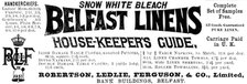 Advertisement for Belfast Linens, 1890. Creator: Unknown.