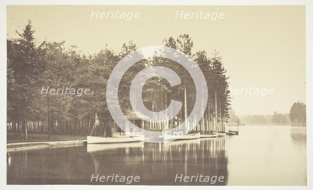 Untitled, c. 1850. [Boat on a lake in the Bois de Boulogne, a park in Paris].  Creator: Charles Marville.