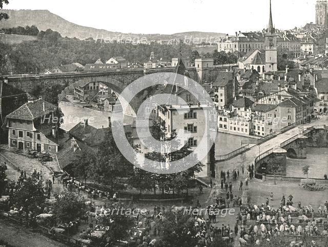 The Nydeggbrücke and cattle market, Bern, Switzerland, 1895. Creator: Unknown.