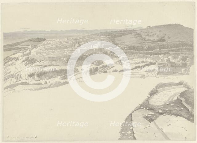 View of Ariccia from Genzano, c.1810. Creator: Josephus Augustus Knip.