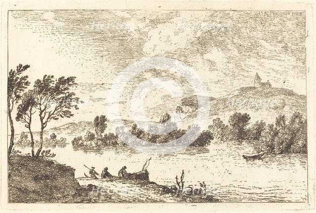 River Landscape with Figures and a Boat at Water's Edge, 1768. Creator: Nicolas Perignon.