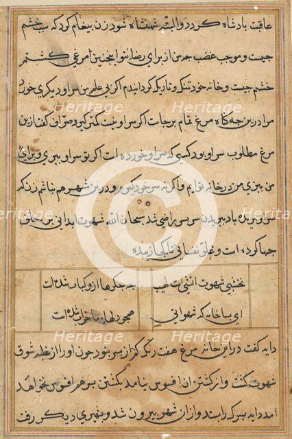 Page from Tales of a Parrot (Tuti-nama): text page, c. 1560. Creator: Unknown.