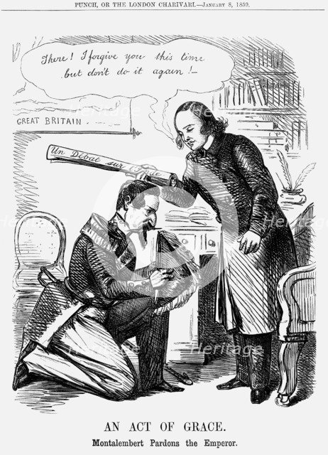 'An Act of Grace; Montalbert Pardons the Emperor', 1859. Artist: Unknown