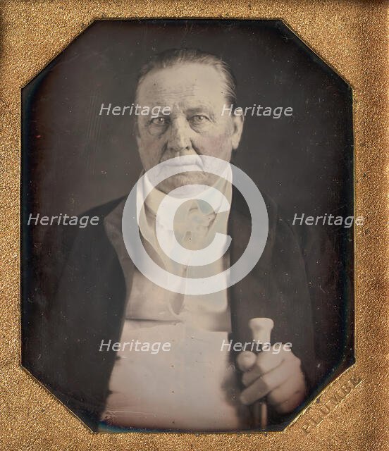 Elderly Man Holding Ivory-topped Walking Stick, 1840s. Creator: John Plumbe.