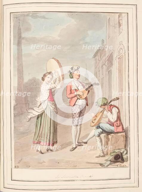 La Serenatta, Rome, leaf from 'A Collection of Dresses by David Allan Mostly from Nature', 1776. Creator: David Allan.