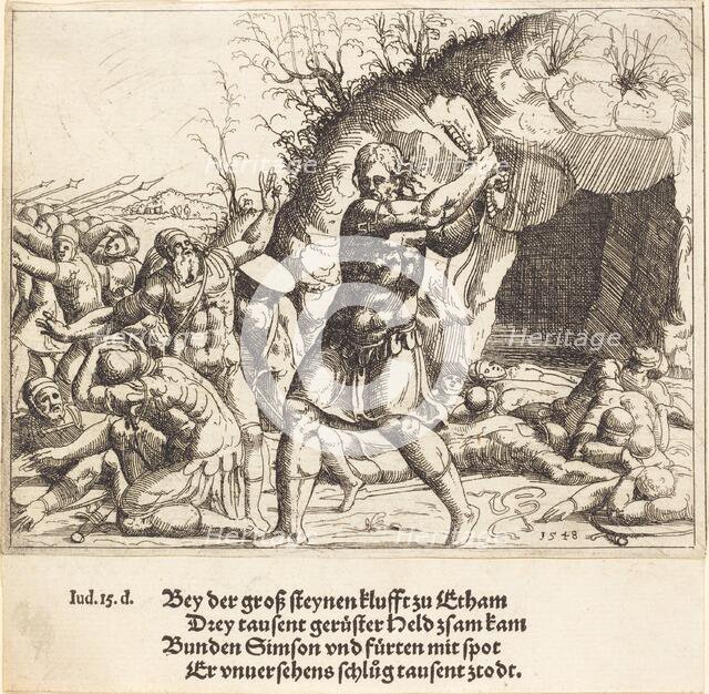 Samson Slays the Philistines, 1548. Creator: Augustin Hirschvogel.