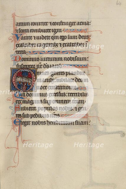 Initial O: The Ascension; Bute Psalter, text and illumination about 1285. Creator: Bute Master.