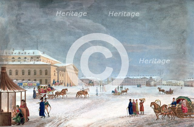 'Square and the Grand Theatre at St Petersburg', 1817. Artist: John Clark