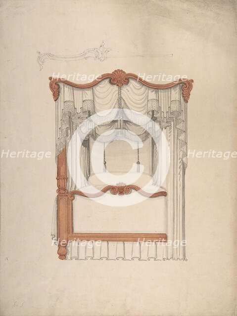 Design for a Four-poster Bed with Draperies, 1840-99. Creator: Anon.