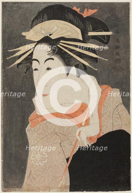 The actor Matsumoto Yonesaburo as Shinobu in the guise of the courtesan Kewaizaka no Shosho, 1794. Creator: Tôshûsai Sharaku.