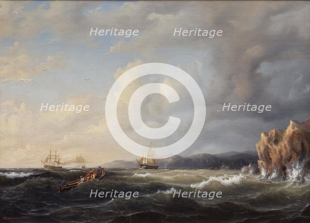 Bark Beating to Windward at Kullaberg, 1849. Creator: Markus Larsson.