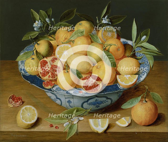 Still Life with Lemons, Oranges and a Pomegranate, c. 1620-1630. Artist: Hulsdonck, Jacob van (1582-1647)