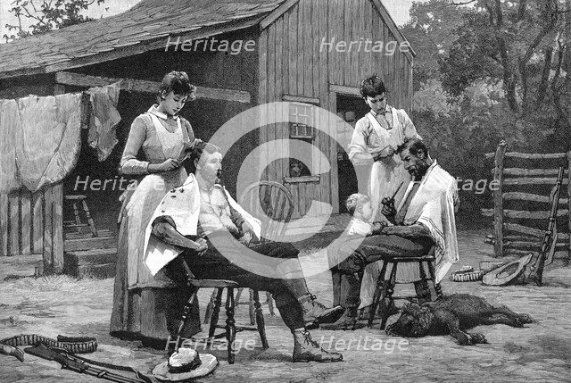 'One of a Lady's Duties - Hair Cutting En Famille', 1889. Artist: Unknown