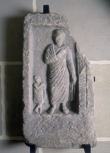 Tombstone showing civilian dress probably worn on formal occasions, Roman. Artist: Unknown