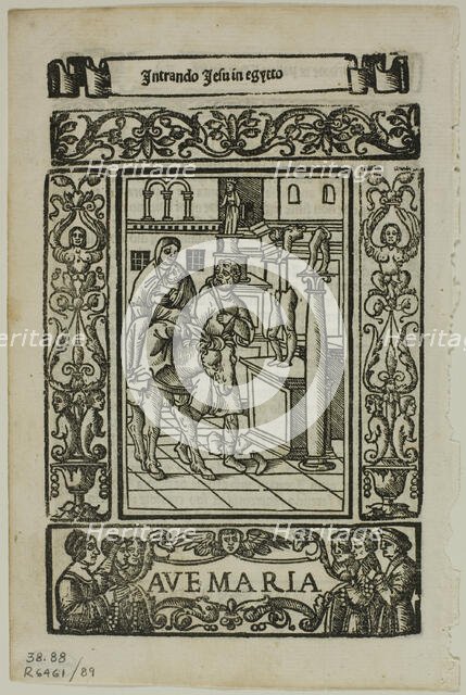 Flight into Egypt from Rosario della V. Maria by Castellanus, plate 89 from Woodcuts...1937. Creators: Unknown, Max Geisberg.