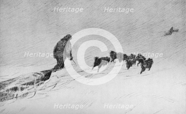 'Nansen and Johansen Sledging Through The Drift Snow in 1895', 1896, (1928). Artist: H Egidius.
