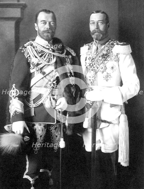 Tsar Nicholas II of Russia and George V of the United Kingdom, 1913. Artist: Anon