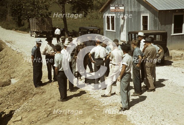 Mountaineers and farmers trading mules and horses on "Jockey St.,", Campton, Wolfe County, Ky., 1940 Creator: Marion Post Wolcott.