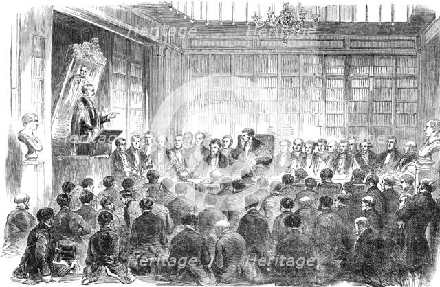 Dr. Alderson delivering the Harveian Oration, in the Theatre of the Royal College of Physicians, 185 Creator: Unknown.