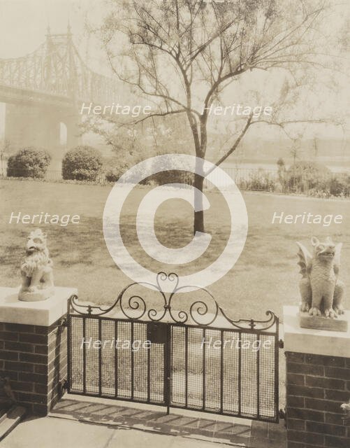 View of Queensborough Bridge from Terrace at home of Miss Anne Morgan, 3 Sutton Pl. NY, 1926. Creator: Frances Benjamin Johnston.