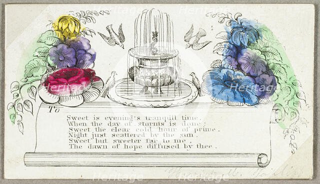 Sweet is Evening's Tranquil Time (valentine), c.1830. Creator: Unknown.