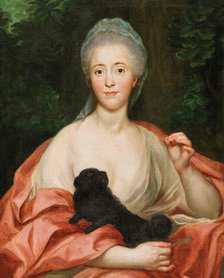 Portrait of Duchess Mariana de Silva-Bazán y Sarmiento (1739-1784), with dog, ca 1760. Creator: Mengs, Anton Raphael (1728-1779).