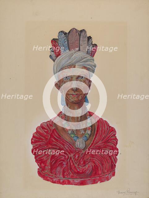 Wooden Indian Bust, c. 1937. Creator: David Ramage.