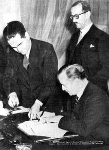Signing of financial accord between Britain and the Free French, Algiers, 8 February 1944. Artist: Unknown
