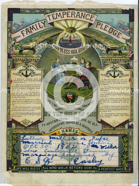 Family temperance pledge for Luther Miller Pulce and Irene Jenkins, October 30, 1902. Creator: Unknown.