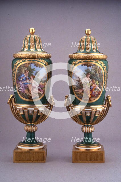 Pair of Vases (Vases à Pied de Globe), Sèvres, 1769. Creators: Sèvres Porcelain Manufactory, Charles Nicolas Dodin.