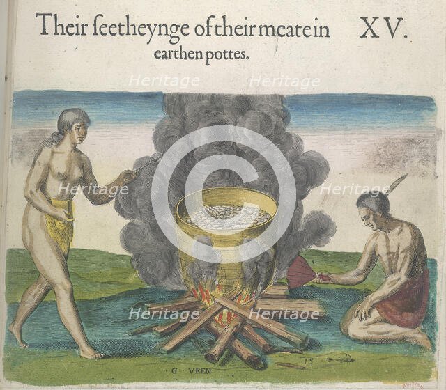 The beauty of the earthenware vessels in which they cook food, 1618. Creators: Theodor de Bry, John White.