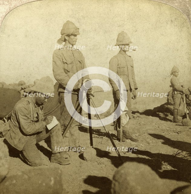 Signallers of the Yorkshire Regiment, New Zealand Hill, South Africa, Boer War, 1900Artist: Underwood & Underwood