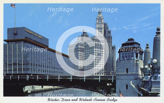 Wacker Drive and the Wabash Avenue Bridge, Chicago, Illinois, USA, 1958. Artist: Unknown