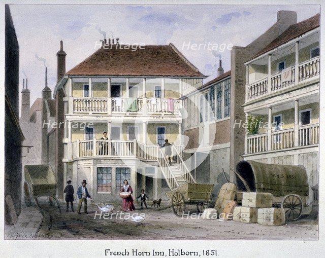 The French Horn Inn, Holborn, London, 1851.                  Artist: Thomas Hosmer Shepherd