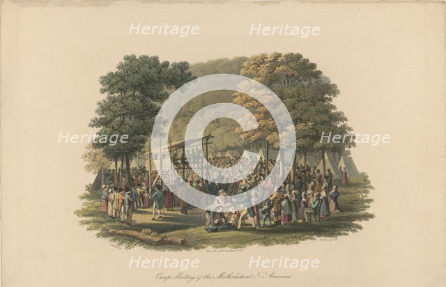 Camp meeting of the Methodists in North America , ca 1819.