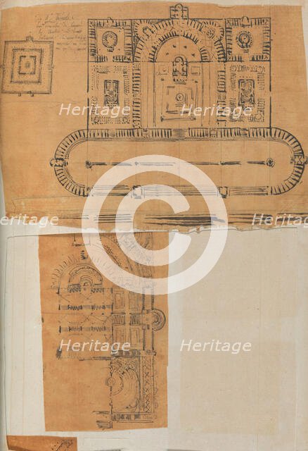Page from a Scrapbook containing Drawings and Several Prints of Architecture, Int..., ca. 1800-1850. Creators: Workshop of Charles Percier, Workshop of Pierre François Léonard Fontaine.